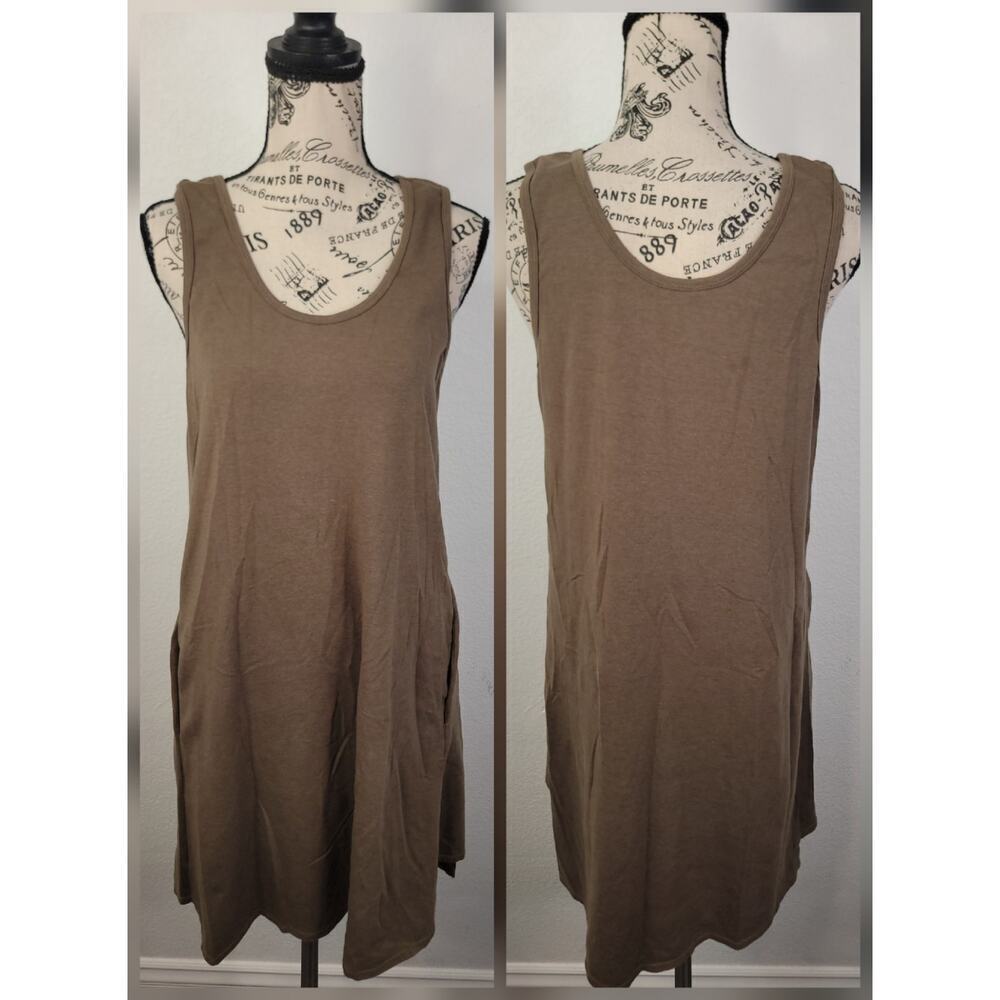 Nau Astir Tank Dress Womens Sz S Sage Green Pockets Organic Cotton Slinky